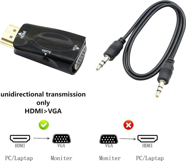 Alt view image 7 of 7 - HDMI to VGA Adapter Converter with 3.5mm Audio Jack Cable 50cm VGA Female to HDMI Male Gold Plated Connector for HDTV PC Desktop Monitor Laptop Projector