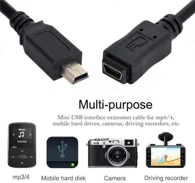 Alt view image 4 of 7 - 1.6FT USB 2.0 Mini USB Extension Cable, 5Pin Mini USB Male to Female Data & Charging Extender Cord for Cameras, GPS, MP3 Players, Dash Cams