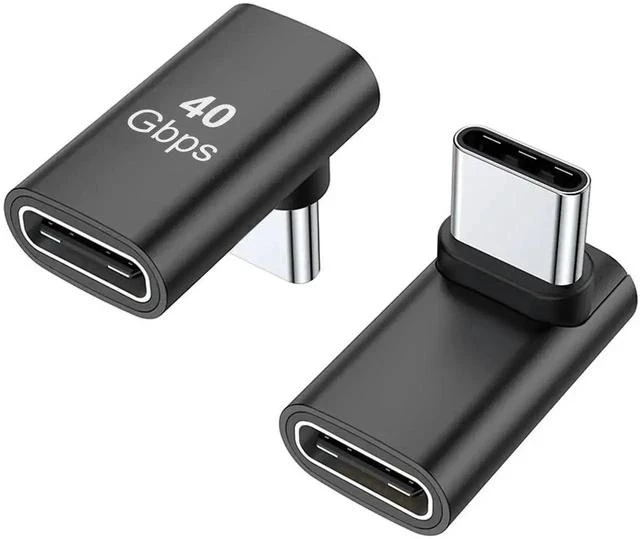 Main image of 2 Pack Right Angle 90 Degree USB-C Male to Female Adapter, 100W PD Fast Charging Type-C Extender Black for Steam Deck ROG Ally Switch Laptops Tablets Phones