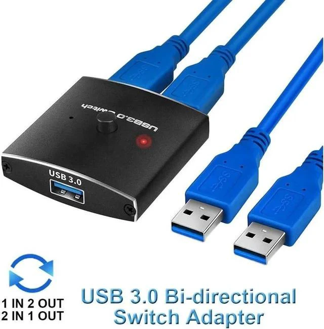 Main image of USB Switch KVM USB HUB 3.0 Switcher Selector, USB 3.0 Sharing Switch for Multiple Computers and Peripherals LED Device Indicators, Bi-Directional 2 in 1 Out / 1 in 2 Out