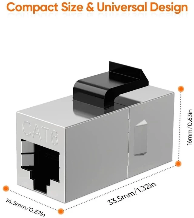 Alt view image 4 of 7 - 10 Pack Shielded RJ45 Female to Female Ethernet Coupler, 8P8C Inline Modular Extender Adapter for Cat6 Network Cable Extension