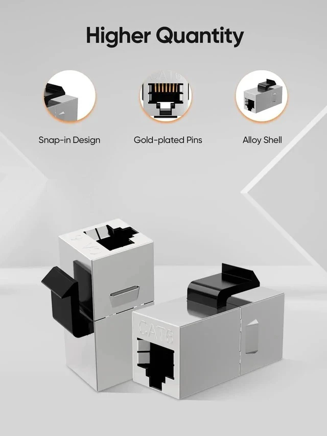 Alt view image 7 of 7 - 10 Pack Shielded RJ45 Female to Female Ethernet Coupler, 8P8C Inline Modular Extender Adapter for Cat6 Network Cable Extension