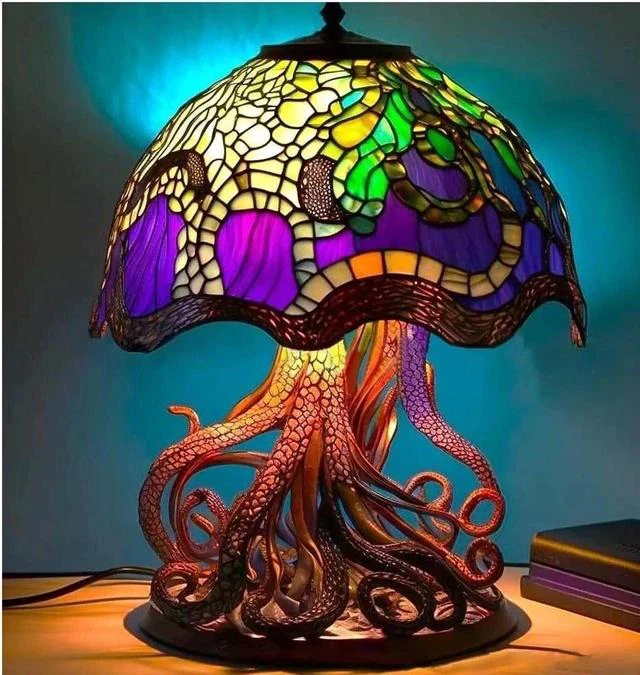 Main image of Gemdeck Painting Mushroom Table Lamp, Hight Stained Plant Series Night Light, Bohemian Resin Mushroom Decorative E