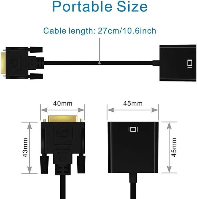 Alt view image 3 of 7 - DVI to VGA Adapter Cable 1080P DVI-D Male to VGA Female Gold Plated Monitor Cable from Laptop, PC Host, Graphics Card to Monitor Display or Projector - DVI-D 24+1 to VGA