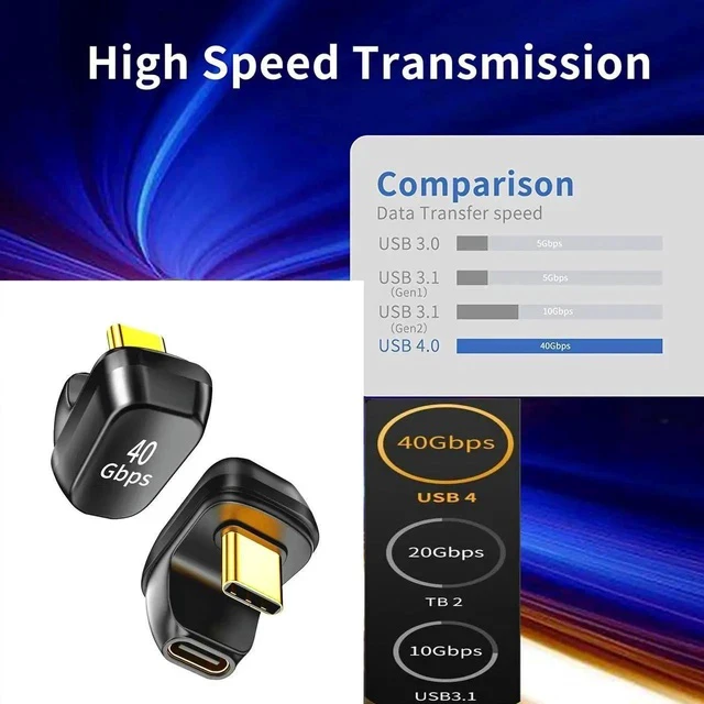 Alt view image 6 of 7 - U Shape USB C Adapter 40Gbps 180 Degree Angle USB 4 Adapter Type C Male to Female Extender PD 100W Fast Charging 8K@60Hz for Laptop,Tablet,Type C Device