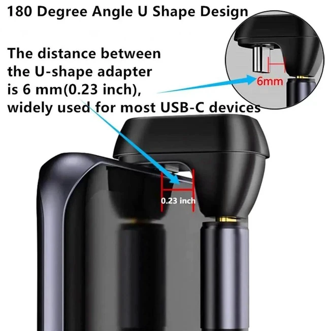 Alt view image 7 of 7 - U Shape USB C Adapter 40Gbps 180 Degree Angle USB 4 Adapter Type C Male to Female Extender PD 100W Fast Charging 8K@60Hz for Laptop,Tablet,Type C Device