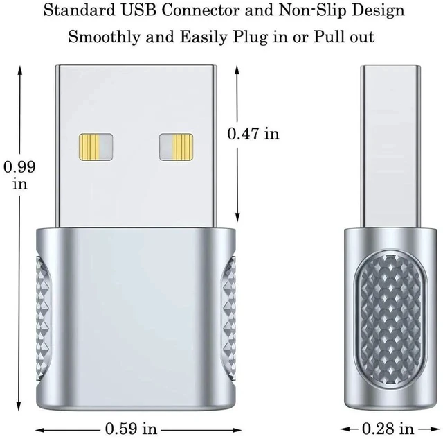 Alt view image 6 of 6 - USB C Female to USB Male Adapter 2 Pack, USB Type C Cable to USB A Charger Converter for Apple Watch Ultra SE Series 8 7, iPhone 14 13 12 11, AirPods, iPad and More - Silver