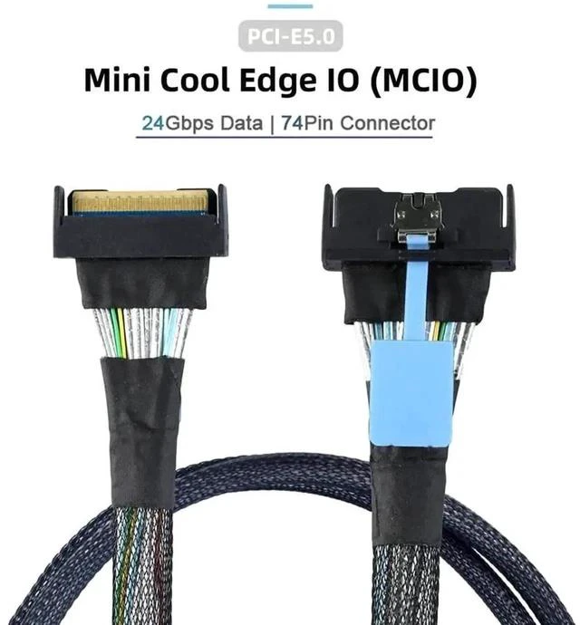 Alt view image 6 of 7 - 50cm PCIe 5.0 MCIO Extension Cable, Mini Cool Edge IO SFF-8654 8i 74Pin Male to Male Slimline SAS Server Storage Interconnect Cable
