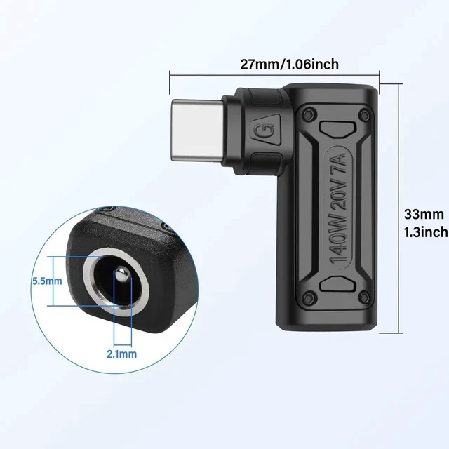 Alt view image 7 of 7 - PD 140W DC5521 to Type C Power Charging Adapter DC 5.5mm x 2.1mm Female Input to USB C Male Connector with PD Automatic Identification Chip,for Phone,Tablet,Laptop (DC5521 G)