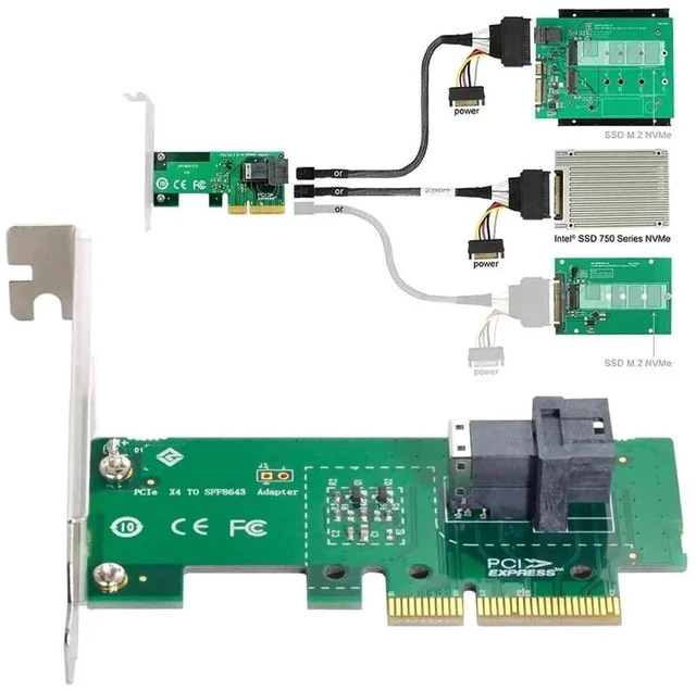 Alt view image 2 of 7 - PCIe 4.0 x4 SFF-8643 Host Adapter Card Kit, PCI-E X4 to SFF-8643 Mini SAS HD Riser Card + SFF-8643 to SFF-8639 U.2 NVMe Extension Cable Set, for Motherboard 2.5" U.2 SFF-8639 SSD Storage Expansion