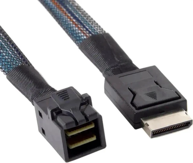 Alt view image 2 of 3 - 1m OCuLink Active Cable, SFF-8611 4i to SFF-8643 Mini SAS High-Speed PCIe Data Cable for NVMe SSD Storage, 100CM