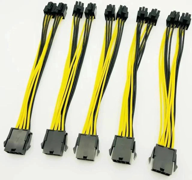 Alt view image 2 of 6 - 5pcs CPU 8Pin to Graphics Card Dual PCI-E PCIe 6Pin Power Supply Splitter Cable Cord Adapter 20cm Cable for Bitcoin Miner Mining