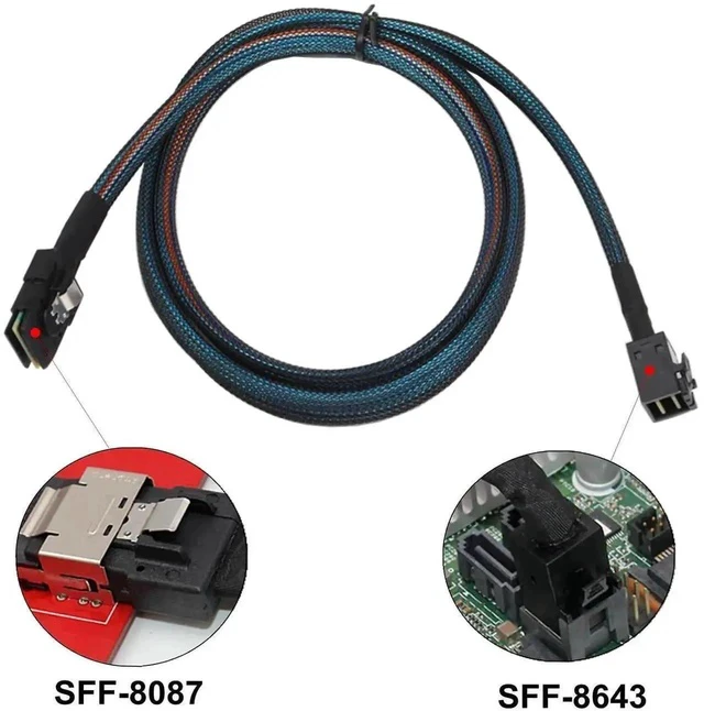 Alt view image 3 of 5 - 3.3FT/1M Cross-Generation Internal Mini SAS HD Cable SFF-8643 Male to SFF-8087 Male, 12Gbps/6Gbps Mixed Bandwidth Server Wire for PCIe RAID Controller, Storage Backplane & NAS Hard Drive Array