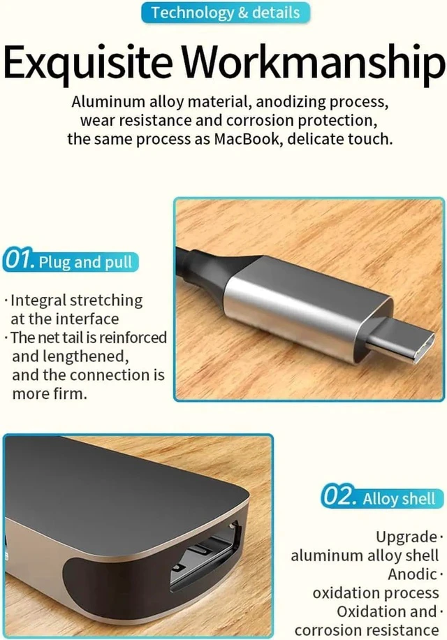 Alt view image 7 of 7 - USB C Hub 5 in 1 Type-C Hub, USB C Multi-Port Adapter, with HDMI/USB2.0/USB3.0/TF/SD Interface, USB C Hub Suitable for MacBook Pro, iPad Pro, and More Type C Devices