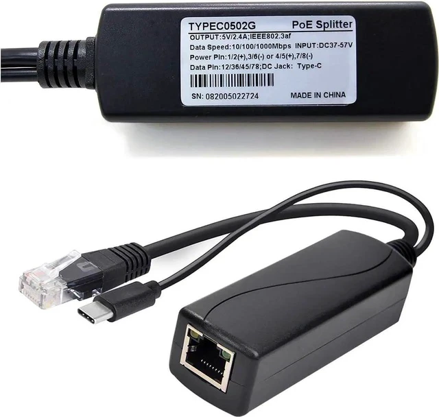 Alt view image 4 of 7 - Gigabit Type C PoE Splitter 5V 2.4A, IEEE 802.3af Standard, 10/100/1000Mbps Type C Power Over Ethernet Splitter for 5v Devices, iPads, USB, Dropcam, Raspberry Pi