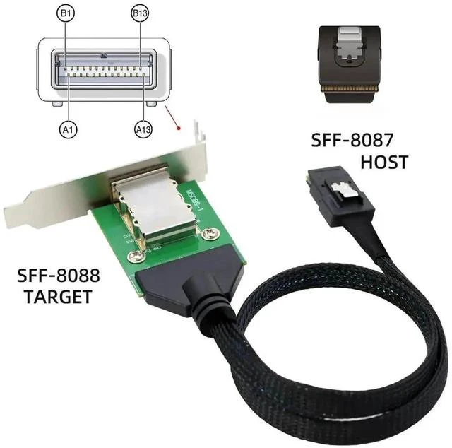 Alt view image 6 of 7 - SFF-8087 36Pin Internal to SFF-8088 26Pin External Mini SAS Cable with PCBA & Low Profile Bracket, SAS 2.0 6Gbps Host to External Storage Interconnect Cable for Servers RAID JBOD