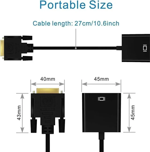 Alt view image 5 of 6 - DVI-D 24+1 Male to VGA Female Adapter Cable, 1080P Full HD Gold-Plated DVI to VGA Converter Cord for PC, Laptop, Graphics Card, Monitor & Projector