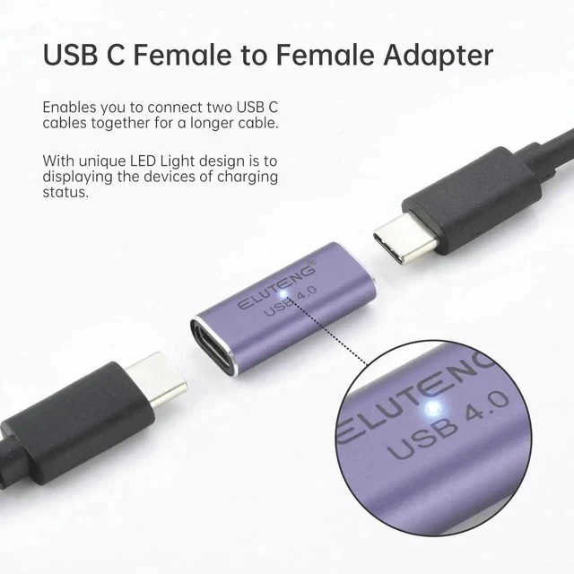 Alt view image 5 of 7 - 3 Pack Coupler 240W USB C to USB C Connector Female to Female Adapter 40Gbps Type C Extender Adapter Video Display for TV PC Laptop Tablet Phone and More Devices