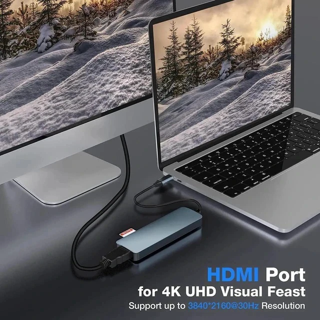 Alt view image 6 of 7 - USB C 4K HDMI Hub , 6-in-1 USB C PD HDMI USB Hub Dongle with 4K 30Hz HDMI, 100W PD, USB 3.0, USB 2.0, SD/Micro SD for MacBook Air/Pro M1 2020, iPad Pro 2021, iPad Mini