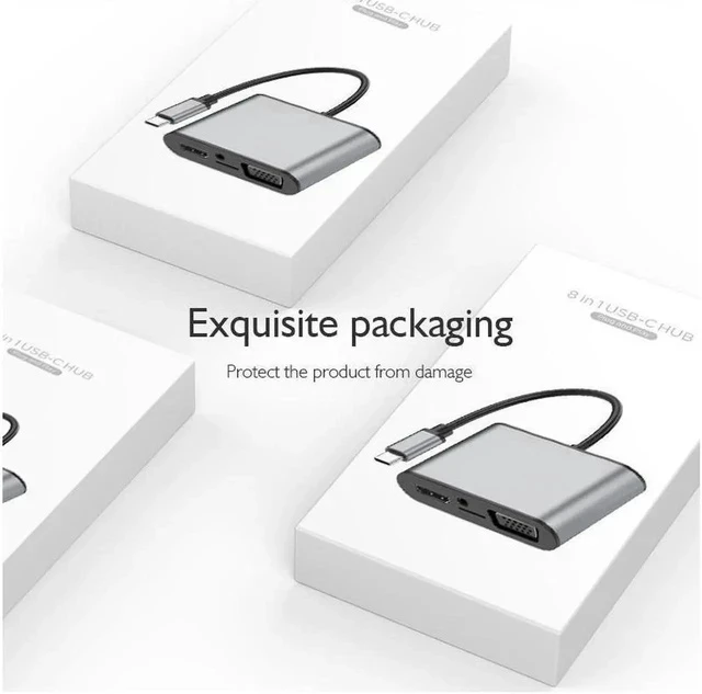 Alt view image 6 of 7 - 8 in 1 USB-C / Type-C to 3 USB 3.0 + USB-C / Type-C + HDMI + VGA Interfaces HUB Adapter with Micro SD Card Slot & 3.5mm AUX