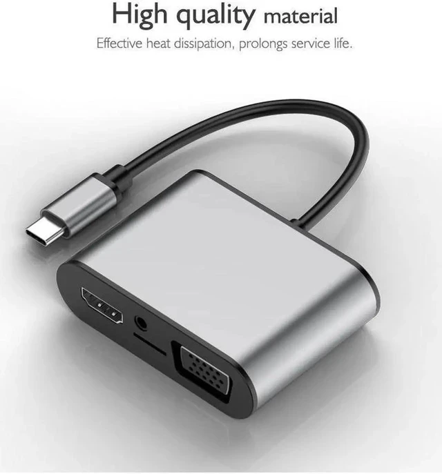 Alt view image 7 of 7 - 8 in 1 USB-C / Type-C to 3 USB 3.0 + USB-C / Type-C + HDMI + VGA Interfaces HUB Adapter with Micro SD Card Slot & 3.5mm AUX