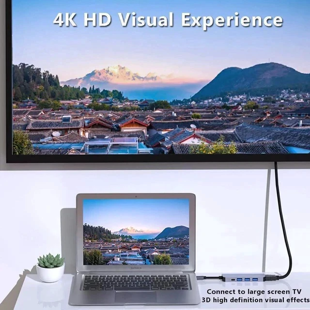 Alt view image 4 of 7 - 5 in 1 USB C Hub with 4K HDMI, 3 USB-A, 100W Power Delivery, Aluminum Case Compatible with MacBook Pro/Air, iPad Pro, iMac, iPhone 15 Pro/Pro Max, XPS