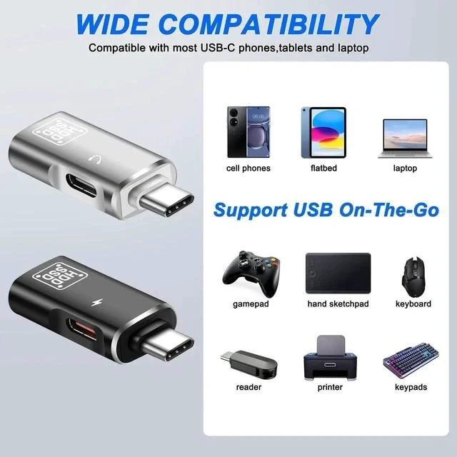 Alt view image 5 of 7 - Type-C OTG Adapter - USB C to USB 3.0 + Charging Adapter/Audio Jack Headphone Converter 2 in 1 for Disk HDD, SSD - 2PCS