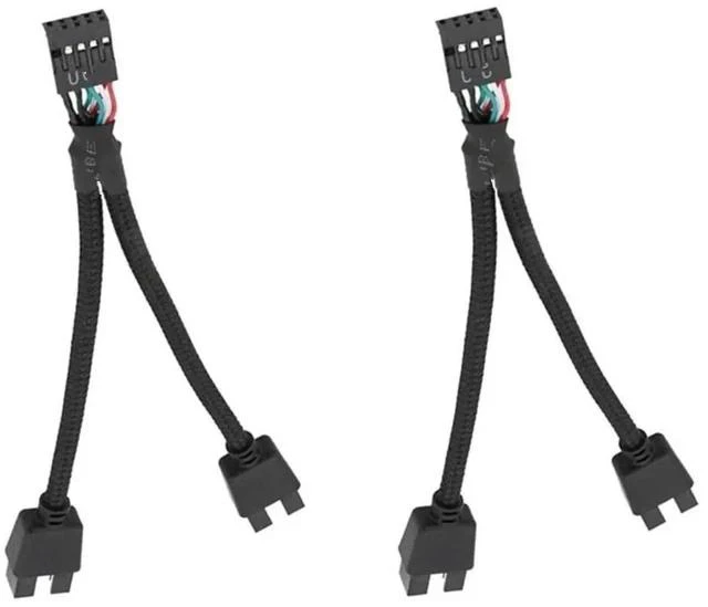 Main image of FOR 2Pcs Computer Motherboard USB 2.0 9 Pin to Dual 9 Pin Extension Cable Y Splitter Audio HD Extension Cable Black
