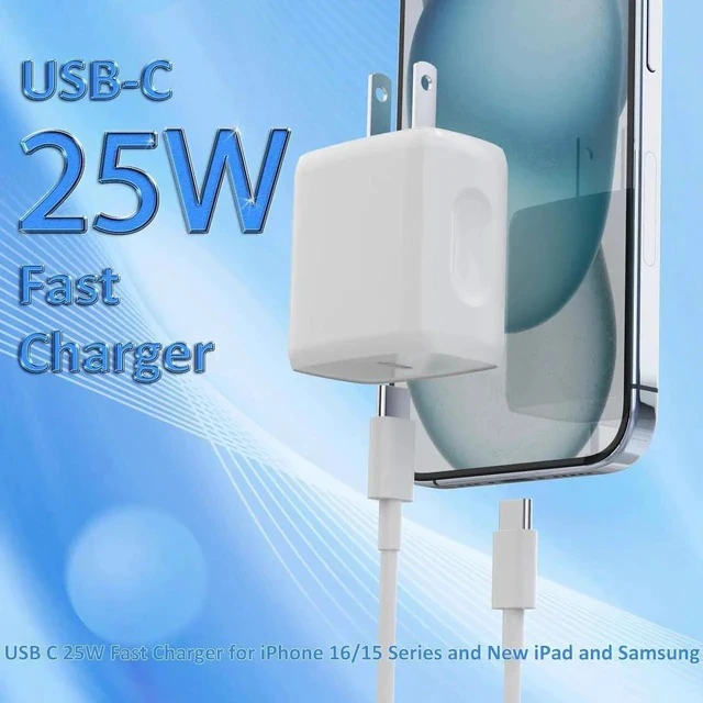 Alt view image 6 of 7 - USB C Charger Type C Fast Charging 2 Pack 25W Chargers Block with 2 Pack 6FT USB C to C Cable for iPhone 15 16 Pro Max/iPad/ Series and More