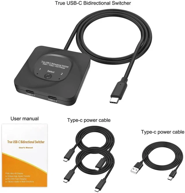 Alt view image 4 of 7 - USB C Type-C Switcher 1 in 2 Out/2 in 1 Out 8K@60Hz 4K@120Hz Type-C Bi-Directional Switch Selector Support 48Gbps Data Transmission with Type-C Cables for PC Monitor HDTV-1 PCS