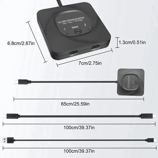 Alt view image 7 of 7 - USB C Type-C Switcher 1 in 2 Out/2 in 1 Out 8K@60Hz 4K@120Hz Type-C Bi-Directional Switch Selector Support 48Gbps Data Transmission with Type-C Cables for PC Monitor HDTV-1 PCS