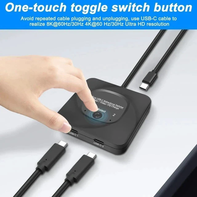 Alt view image 5 of 7 - USB C Type-C Switcher 1 in 2 Out/2 in 1 Out 8K@60Hz 4K@120Hz Type-C Bi-Directional Switch Selector Support 48Gbps Data Transmission with Type-C Cables for PC Monitor HDTV-1 PCS