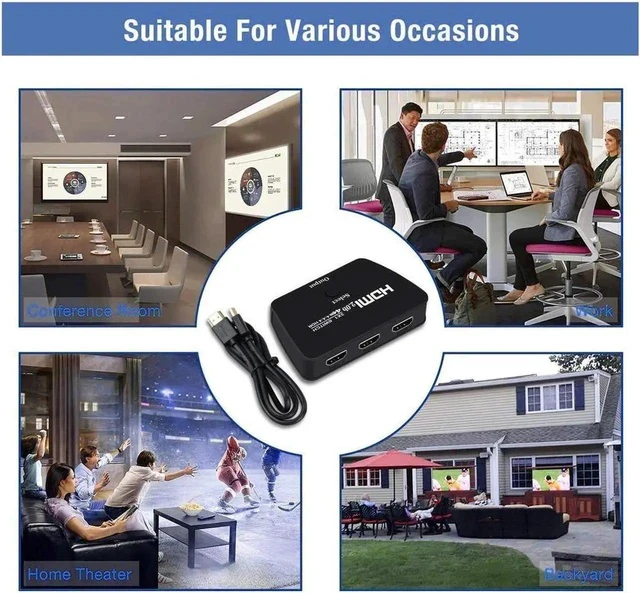 Alt view image 4 of 7 - 4K@60Hz HDMI Switch 3 Port 4K HDMI Switcher Splitter Box 3 in 1 Out 3x1 HDM Switch Selector with 3.9FT HDMI Cable Support 3D HDCP 2.2 HDR 10 Monitor Switch for Fire Stick, PS5, Xbox
