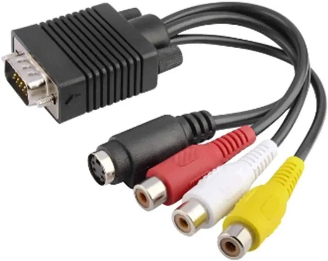 Alt view image 3 of 4 - VGA to RCA Cable VGA Male to S-Video 3 RCA Jack Female Composite AV TV Out Adapter Converter Video Cable for TV PC Computer AV Projector (black)