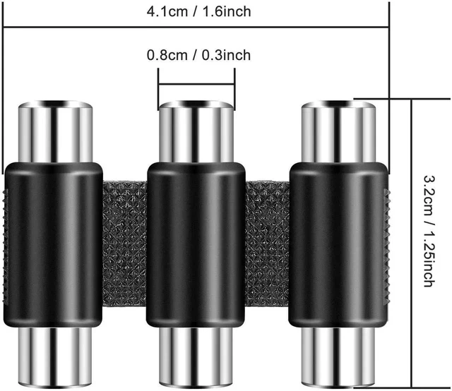 Alt view image 3 of 7 - 3-RCA Female to Female Coupler - Audio Video Jack Adapter - Nickel Plated Connector - Red, White, Yellow