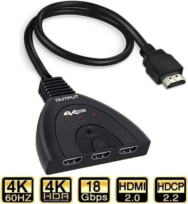 Main image of HDMI Switch4K@60Hz HDMI Splitter 3in1 Out 3-PortHDMI Switcher Selector with Pigtail HDMI Cable,Supports Full HD4K1080P3D Player HDMI Hub Compatible with Fire Stick,HDTV,PS4 Game Consoles