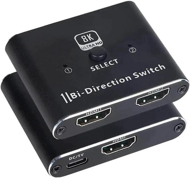 Main image of New 8K Switcher 48Gbps HDMI 2.1 Switch Splitter Bi-Directional 2 in1 Out/1in 2out Ultra HD 8K@60Hz 4K@120Hz High Speed 48Gbps Switch Adapter with Switch Button for Computer Laptop