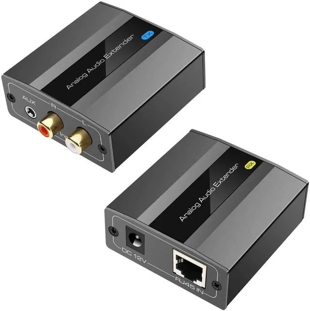 Main image of Analog Audio Extender RCA 3.5mm Stereo Over Ethernet Single Cat5e 6 7 Cable up to 1475ft Converter Adapter Support PCM Stereo POC Power on Cat