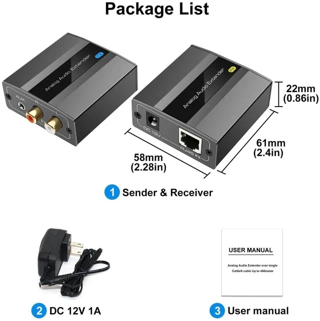 Alt view image 5 of 6 - Analog Audio Extender RCA 3.5mm Stereo Over Ethernet Single Cat5e 6 7 Cable up to 1475ft Converter Adapter Support PCM Stereo POC Power on Cat