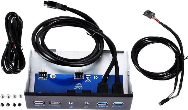 Alt view image 2 of 4 - 5.25 Inch PC Front Panel USB Hub, 2 USB3.0 + 2 USB2.0, HD Audio & Mic Jack, 20Pin Header with 2FT Extension Cable for Desktop Computer Case