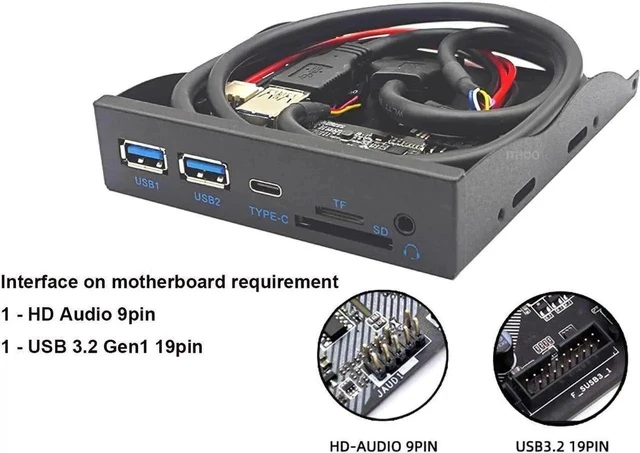 Alt view image 3 of 4 - 3.5 Inch Floppy Bay Front Panel Hub, USB3.2 Gen1 5Gbps Type-C + 2×USB-A, SD/TF Card Reader & 4-Pole 3.5mm HD Audio Jack, Internal PC Case Expansion Adapter