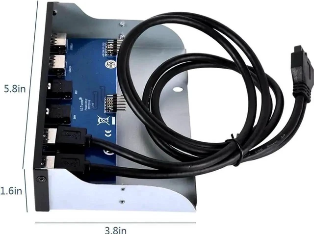 Alt view image 4 of 4 - 5.25 Inch PC Front Panel USB Hub, 2 USB3.0 + 2 USB2.0, HD Audio & Mic Jack, 20Pin Header with 2FT Extension Cable for Desktop Computer Case