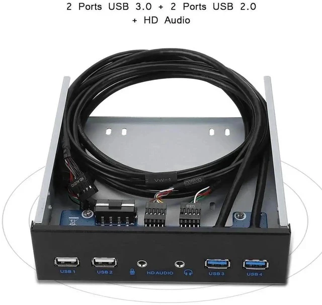 Alt view image 2 of 7 - 5.25 Inch PC Front Bay USB Expansion Panel, Internal Front Panel Hub with 2 USB3.0 + 2 USB2.0 Ports, HD Audio Jack, 19Pin USB Header Extension, Compatible with Windows XP/2003/Vista/2008 & All Windows
