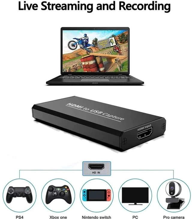 Alt view image 2 of 6 - 4K Video Capture Card HD 1080P Broadcast Live, Game Capture Cards HDMI to USB , Record via DSLR, Camcorder, Camera, PS4, Xbox one, Wii U, Nintendo Switch, Compact HDMI Capture Device