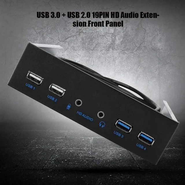 Alt view image 6 of 7 - 5.25 Inch PC Front Bay USB Expansion Panel, Internal Front Panel Hub with 2 USB3.0 + 2 USB2.0 Ports, HD Audio Jack, 19Pin USB Header Extension, Compatible with Windows XP/2003/Vista/2008 & All Windows