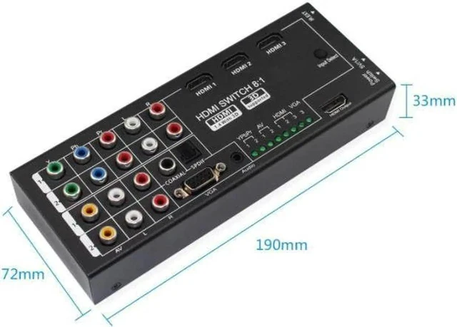 Alt view image 4 of 4 - RCA VGA Video AV Audio HDMI Switch 8x1 Switcher Analog HDTV Splitt Converter Box Multi-Functional HDMI Converter Switch 8 Inputs to HDMI+COAXIAL+SPDIF Output Support 3D and Surround Sound for 1080P HD