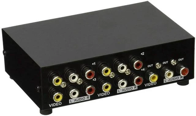 Main image of 4-Way RCA Switch, 4 in 1 Out Composite Switcher, Video L/R Stereo Audio AV Selector Box for DVD VCR VHS AV Receiver PS2 Nintendo Game Consoles