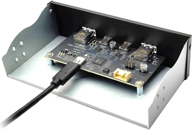 Alt view image 5 of 5 - 5.25 Inch PC Bay USB 3.2 10Gbps Front Panel Hub, 2 USB-C + 2 USB-A 4-Port Case Expansion Adapter, 20Pin Key-A Type-E Motherboard Header Splitter with 2.6FT Internal Cable