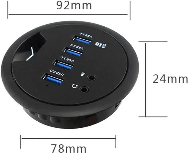 Alt view image 3 of 4 - In-Desk Grommet USB 3.0 Hub Combo, 4-Port SuperSpeed 5Gbps Docking Station with External Stereo Sound Card, Fits Standard 3-Inch Desk Cable Grommet Hole for Office & Gaming Desks