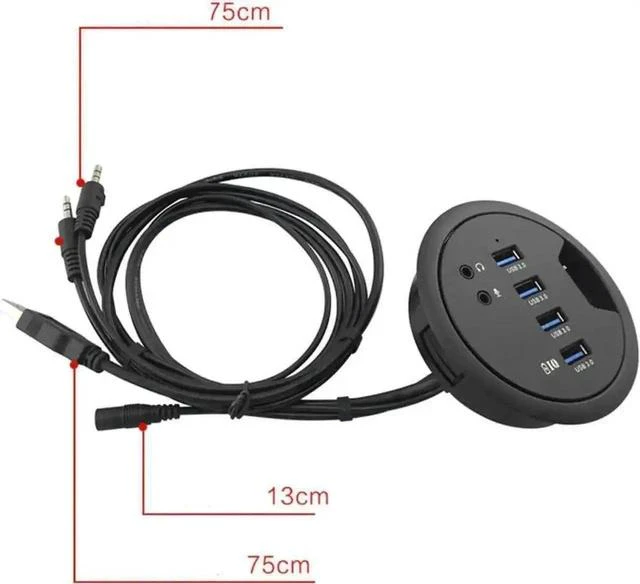Alt view image 4 of 4 - In-Desk Grommet USB 3.0 Hub Combo, 4-Port SuperSpeed 5Gbps Docking Station with External Stereo Sound Card, Fits Standard 3-Inch Desk Cable Grommet Hole for Office & Gaming Desks